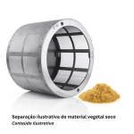 Separação ilustrativa de material vegetal seco – tambor especial para filtragem e refinamento. (Conteúdo ilustrativo, material vegetal genérico.)