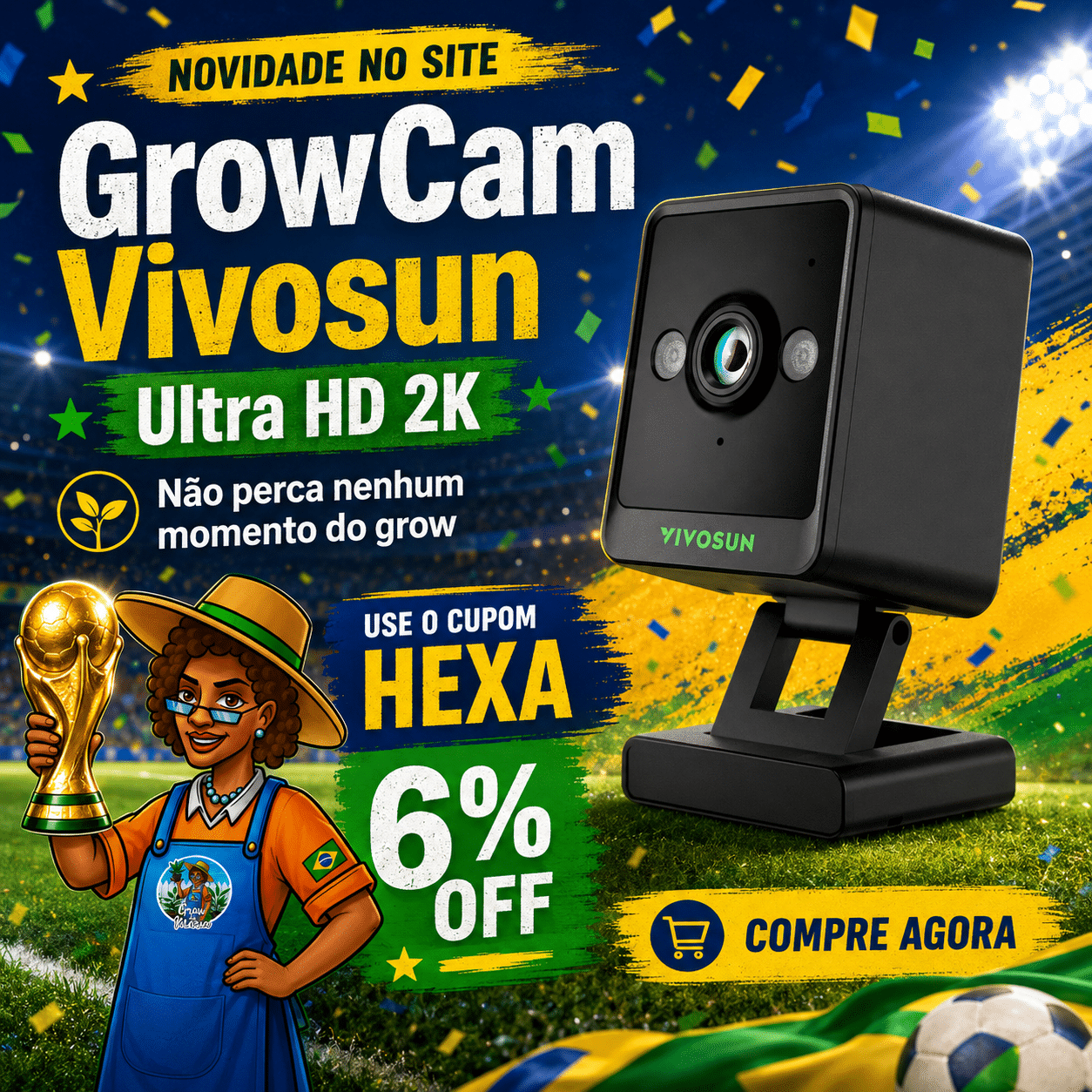 GrowCam Vivosun Ultra HD 2K: novidade no site com cupom HEXA para 6% OFF