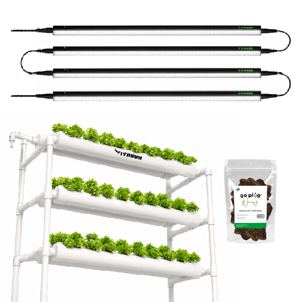 Kit Cultivo Indoor Sistema Hidropônico 3 Andares VIVOSUN com Barra LED Grow Full Spectrum 60W e Plug de Enraizamento