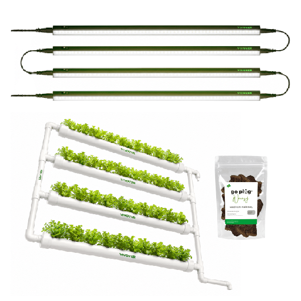 Kit Cultivo Indoor Sistema Hidropônico Parede VIVOSUN com Barra LED Grow Full Spectrum 60W e Plug de Enraizamento