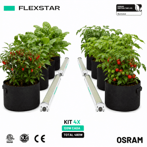 Kit 4x Flexstar Under Canopy LED 120W Total 480W Iluminação Profissional para Cultivo Indoor