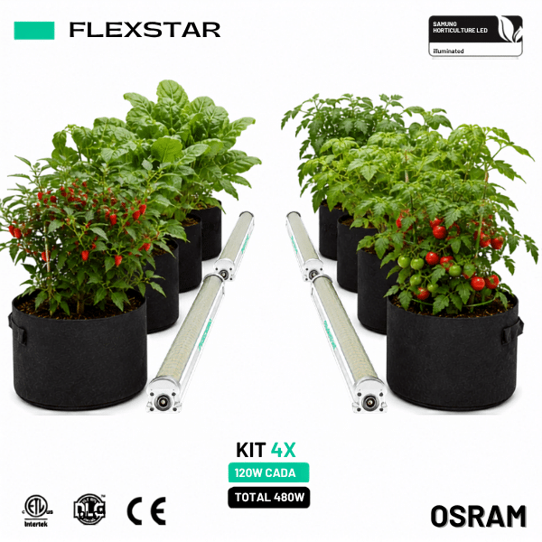 Kit 4x Flexstar Under Canopy LED 120W Total 480W Iluminação Profissional para Cultivo Indoor
