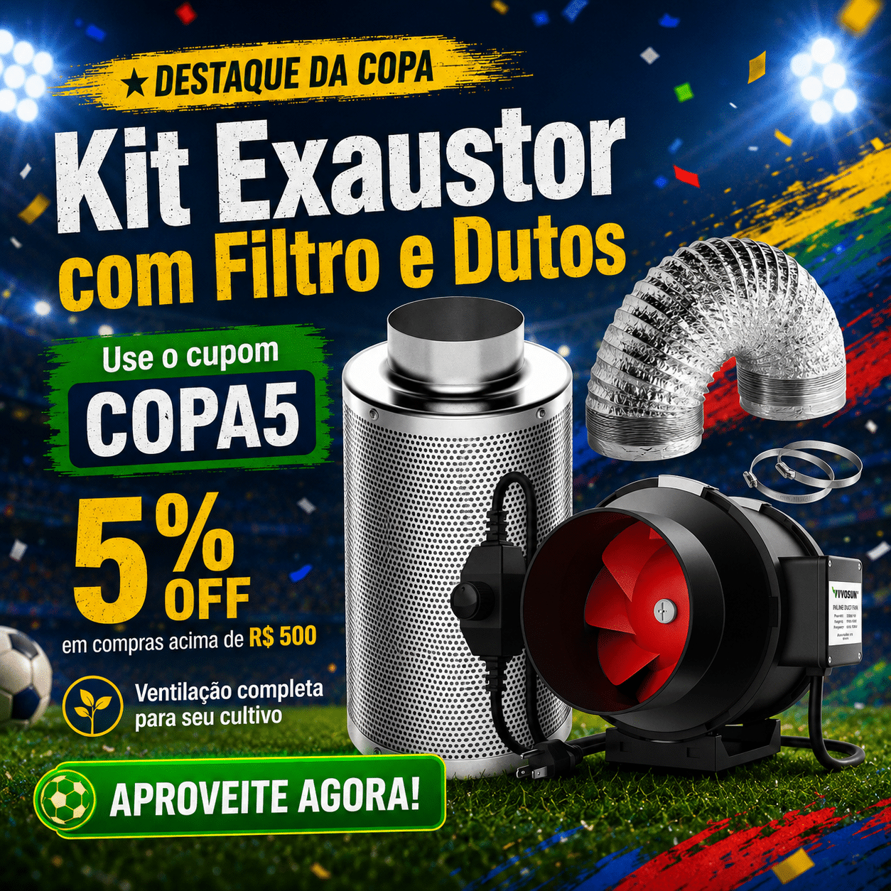 Kit Exaustor com Filtro e Dutos: destaque da Copa com cupom COPA5