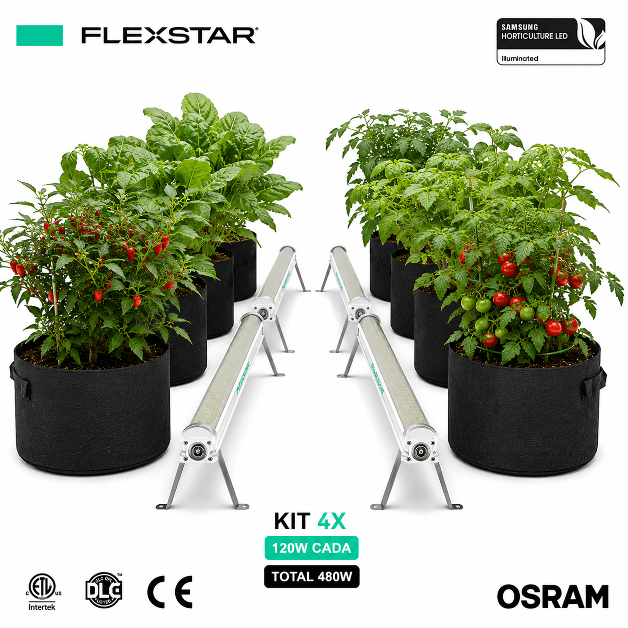Kit 4x Flexstar Under Canopy LED 120W Total 480W Iluminação Profissional para Cultivo Indoor