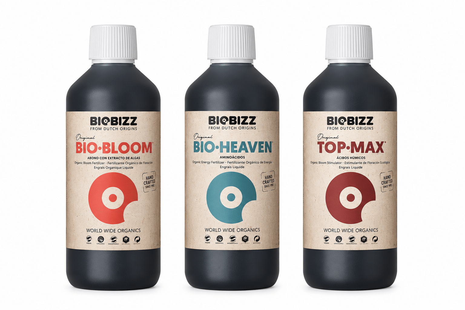Fertilizante Orgânico Biobizz TryPack Hydro TopMax Bloom e Heaven 3 x 250ml