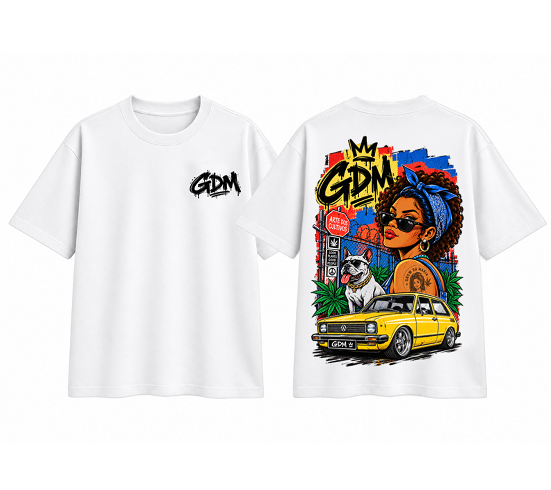 Camiseta GDM Street Art Branca 100% Algodão Oversized
