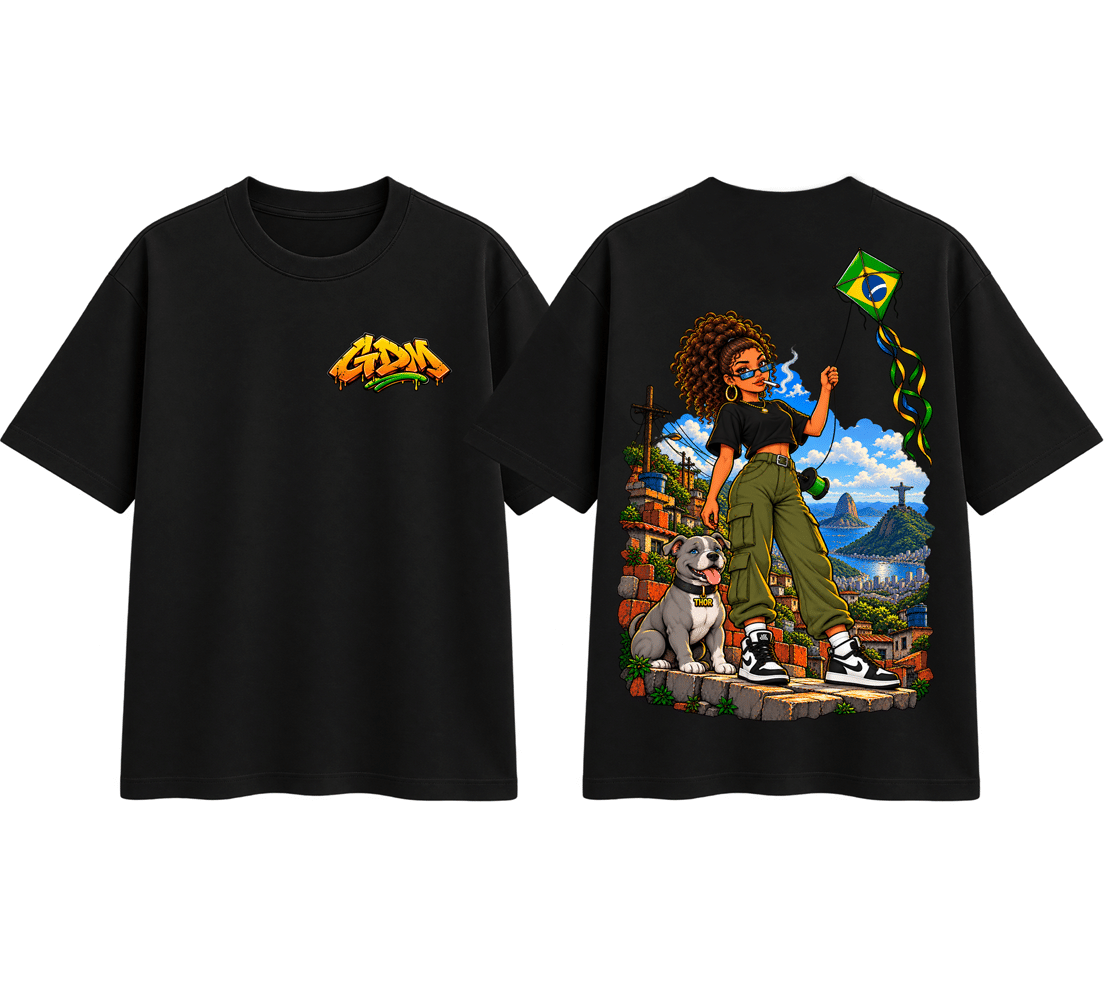 Camiseta Oversized Pipa no Morro GDM Streetwear Estampa Brasileira